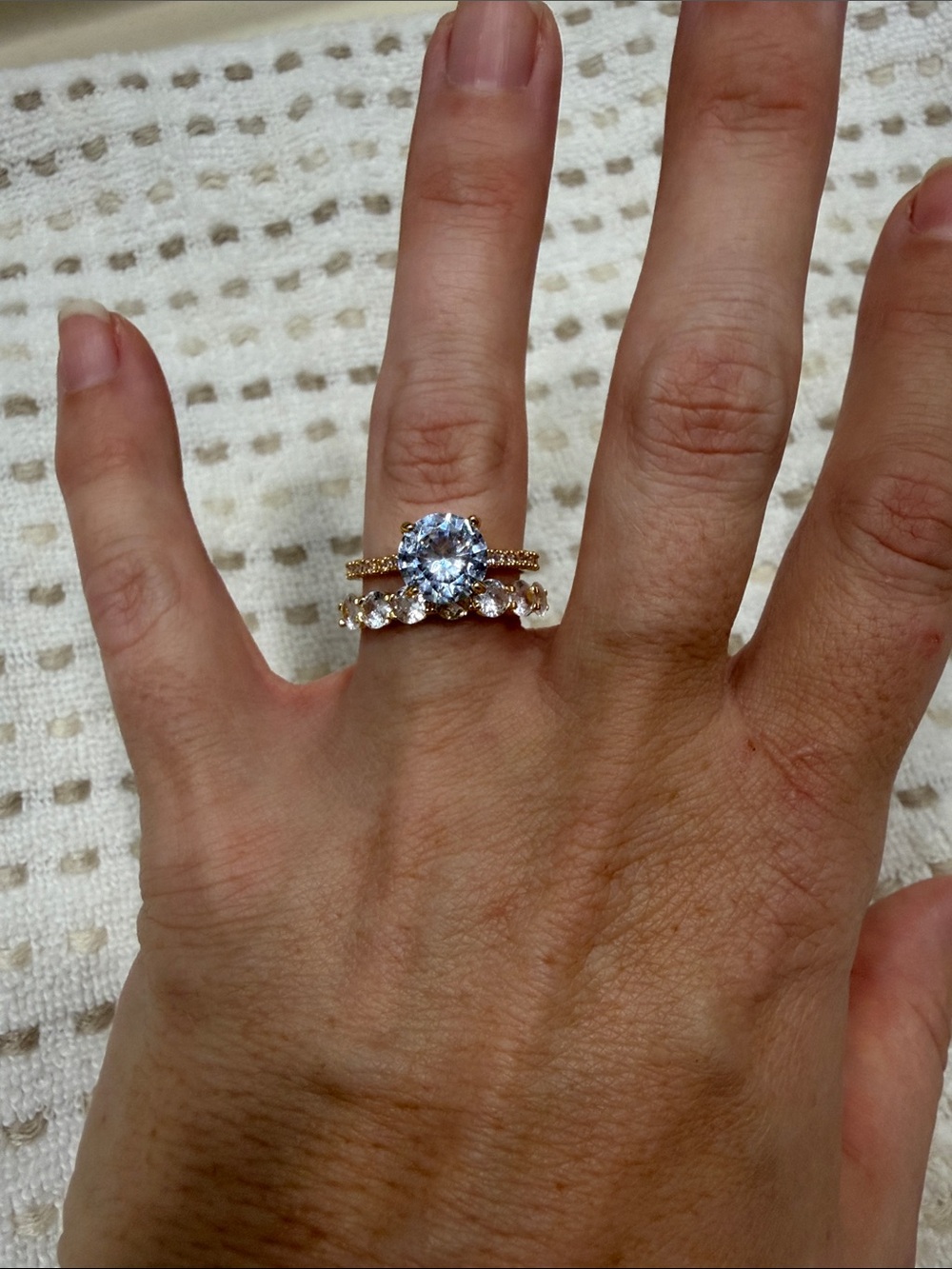Gold-Tone Clear Crystal Engagement Ring Set - Women Jewelry